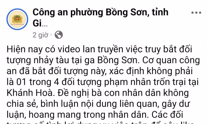 Yêu cầu không lan truyền clip 'vây bắt' người đàn ông trên nóc tàu hỏa gây nhầm lẫn với phạm nhân trốn trại