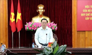 Ủy viên Bộ Chính trị, Bí thư Trung ương Đảng, Trưởng ban Tuyên giáo và Dân vận Trung ương Nguyễn Ngọc Nghĩa phát biểu tại cuộc làm việc. 