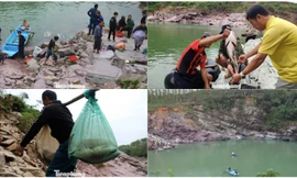 Hồ Kẻ gỗ dừng xả lũ, người dân đổ xô đi săn cá 'khủng'