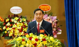 Ông Nguyễn Chương Phát, tân Chủ tịch Hội Nông dân tỉnh Lào Cai phát biểu tại đại hội.