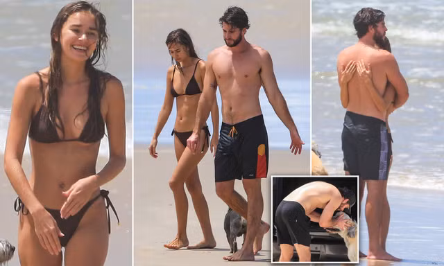 Liam Hemsworth tình tứ bạn gái người mẫu ở biển