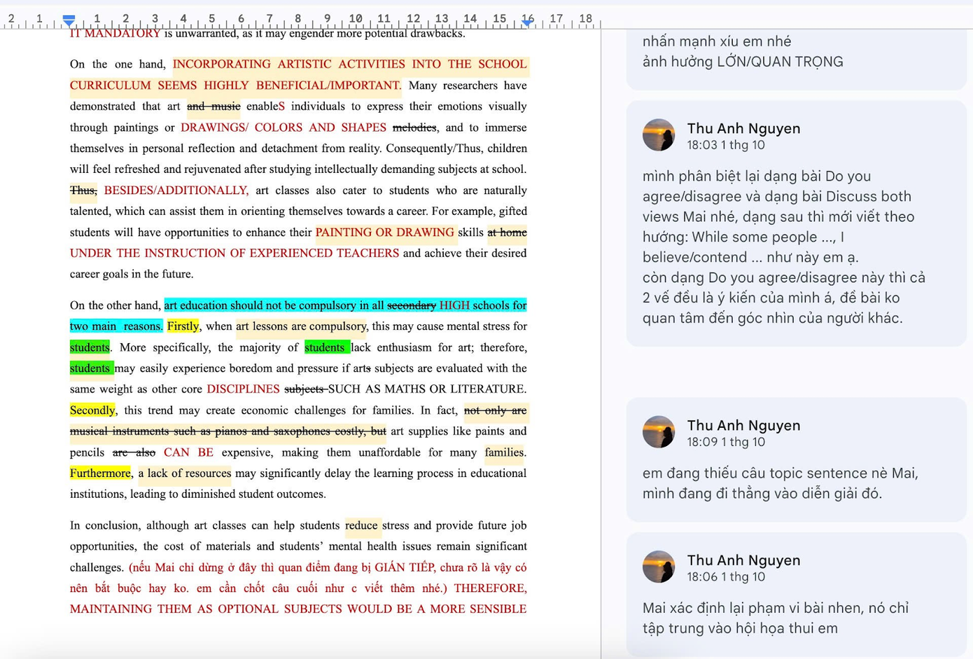 Giảng viên tại IELTS LangGo đồng hành, chấm chữa chi tiết cho học viên.