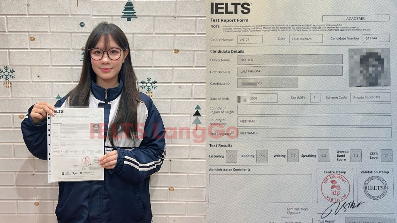 Kết quả IELTS 7.5 Overall sau 1 khóa học tại LangGo là minh chứng cho niềm tin đã đặt đúng chỗ của Lâm Phương.
