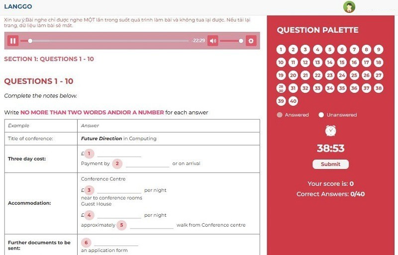 Cổng test IELTS miễn phí tại IELTS LangGo.