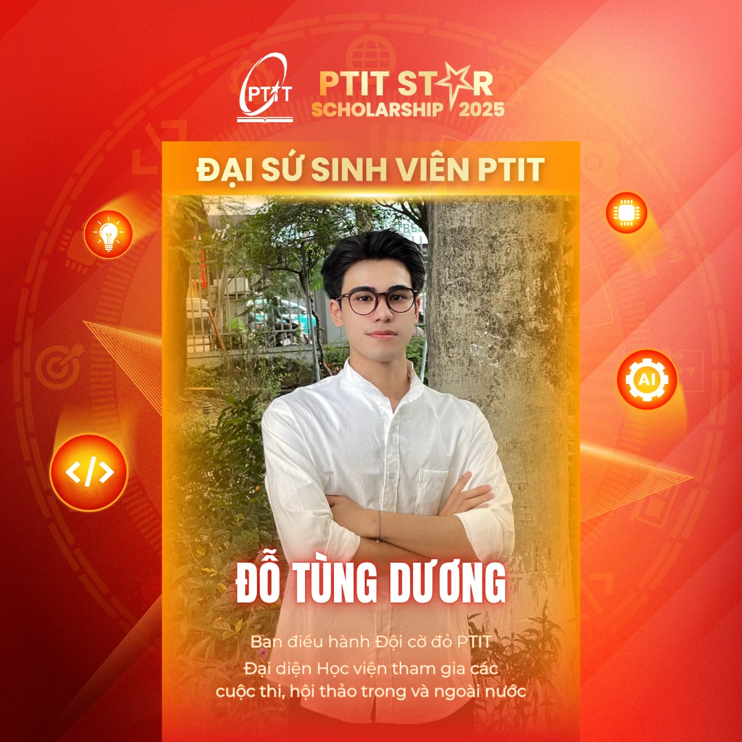Tùng Dương trong vai trò Đại sứ Sinh viên tại chương trình PTIT Star Scholarship 2025.