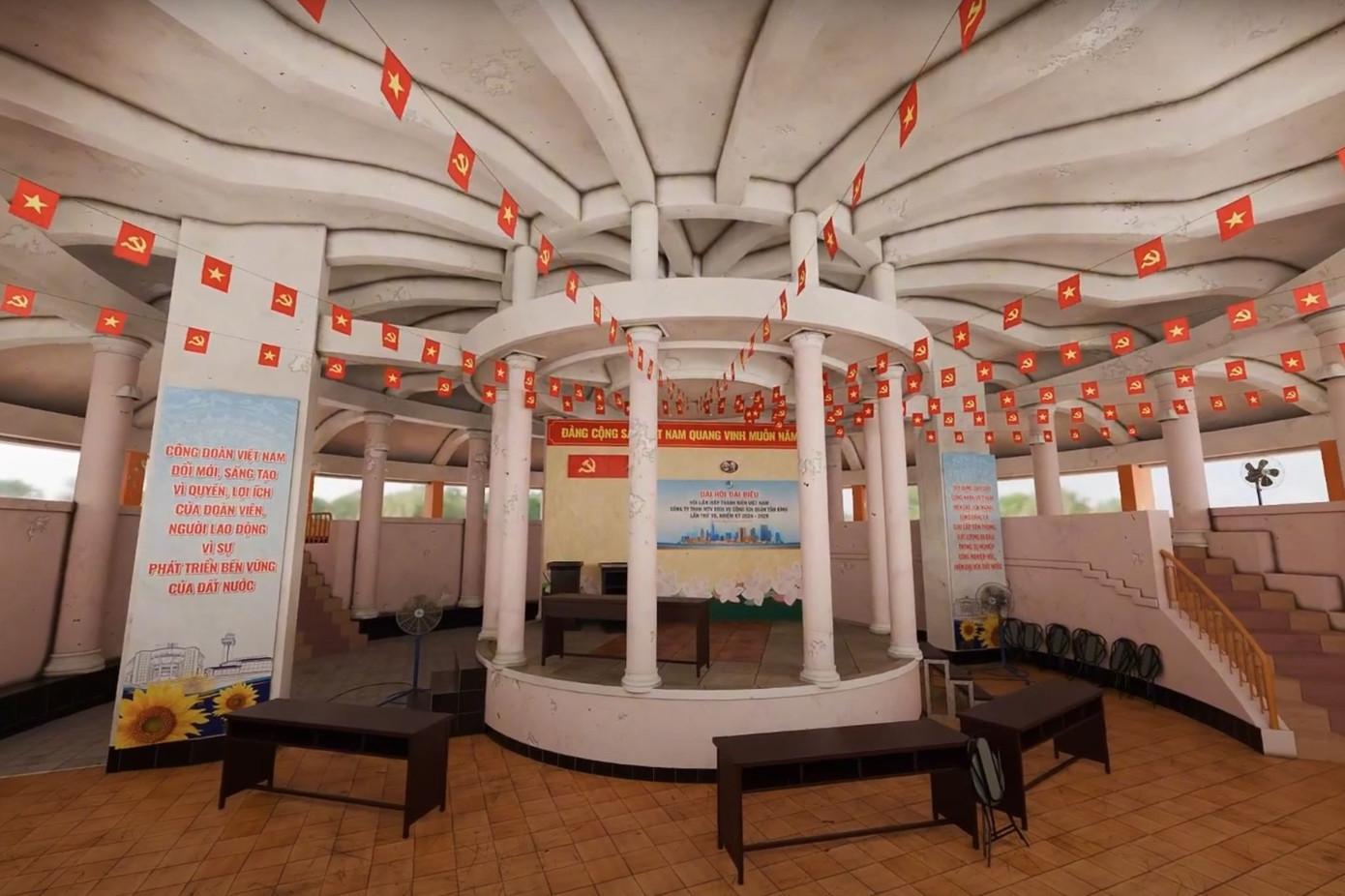 Nhà hội trường tại công viên Hoàng Văn Thụ - không gian công cộng quen thuộc, nơi quá khứ và hiện tại của đô thị giao hòa (thực hiện bởi Nguyễn Xuân Điền).