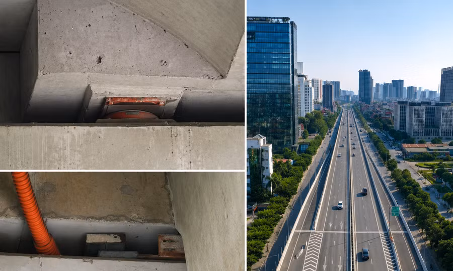 Cận cảnh loạt gối cầu vành đai 3 ở Hà Nội bị xô lệch, biến dạng