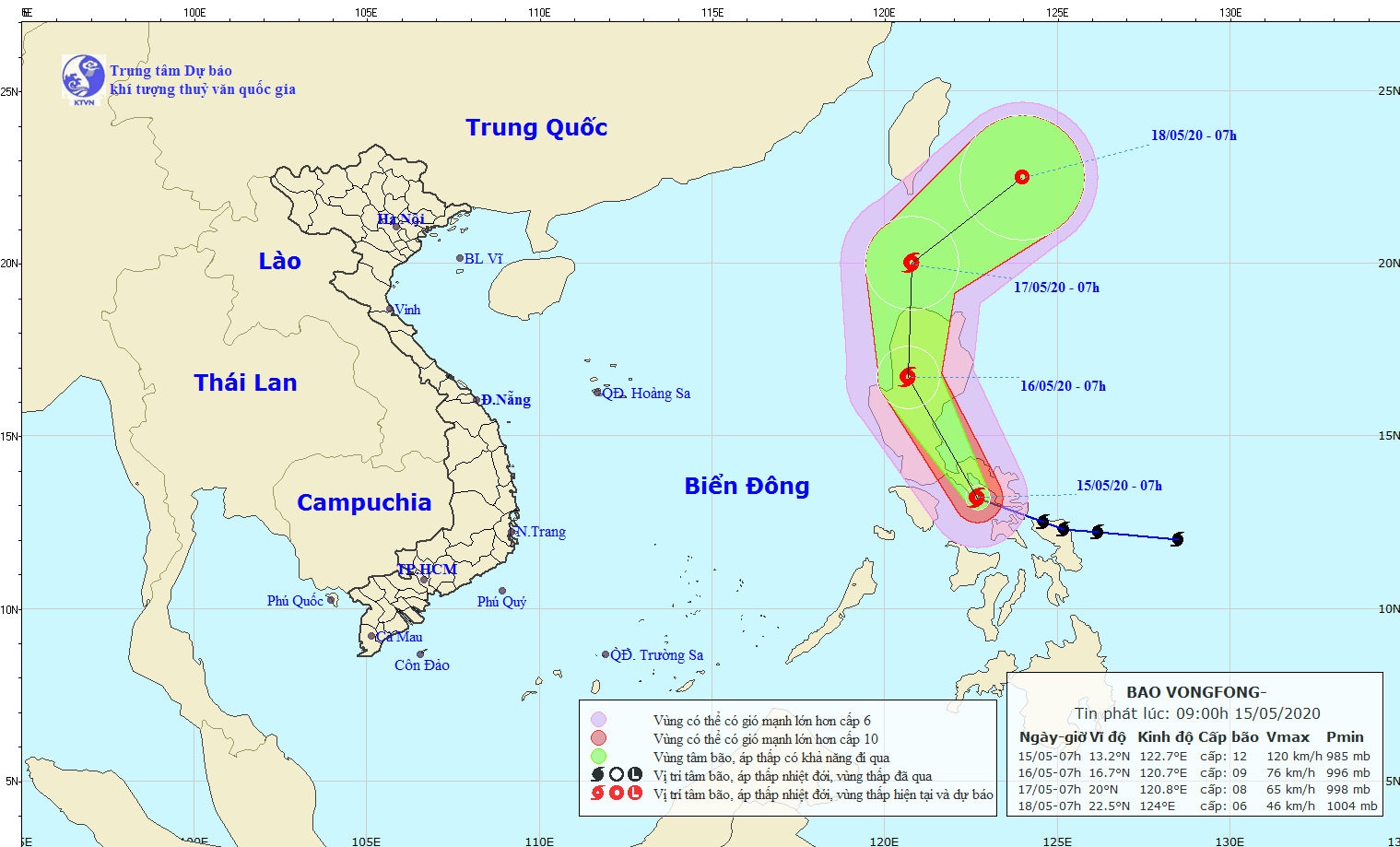 Dự báo đường đi của bão VONGFONG.