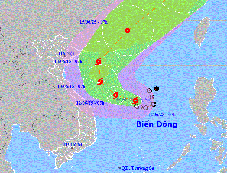 Dự báo đường đi mới nhất của bão số 1.