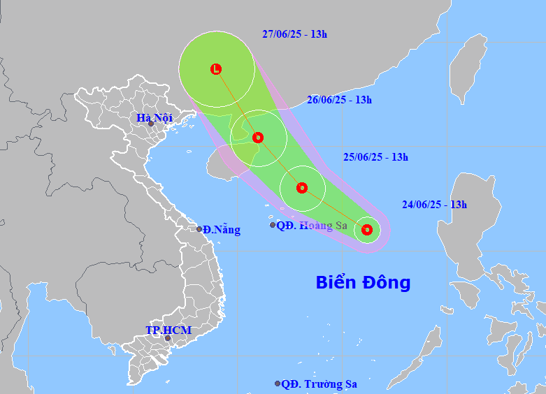 Dự báo về đường đi và vùng ảnh hưởng của áp thấp nhiệt đới.