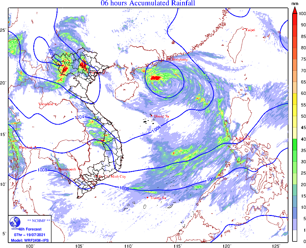 Vùng áp thấp hình thành trên Biển Đông, có khả năng mạnh lên trong những giờ tới. Nguồn: Trung tâm Dự báo Khí tượng Thủy văn Quốc gia.