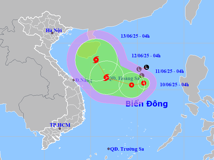 Dự báo hướng di chuyển của áp thấp nhiệt đới.