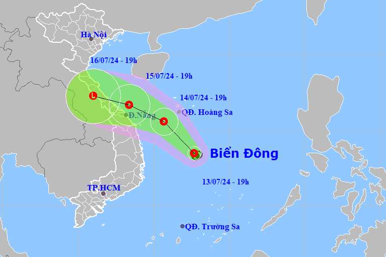 Dự báo đường đi và vùng ảnh hưởng của áp thấp nhiệt đới.