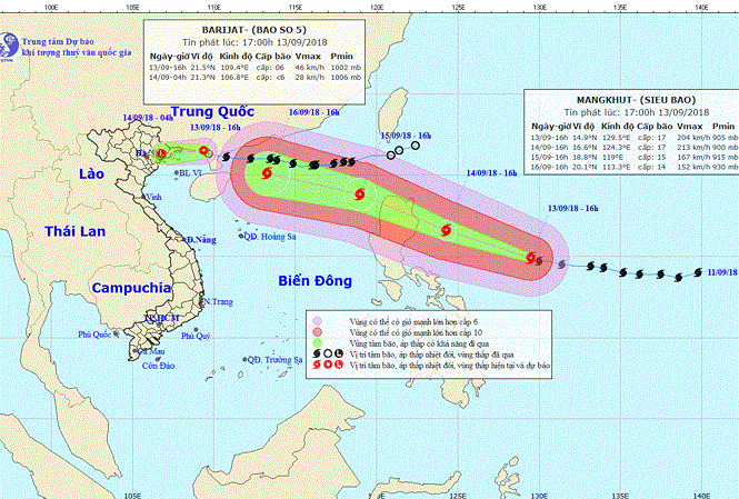 Đường đi của bão. Ảnh: nchmf