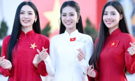 Hoa hậu Hà Trúc Linh, Á hậu Châu Anh, Vân Nhi hòa cùng hàng chục nghìn người đổ về sân Mỹ Đình 