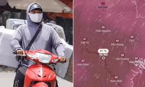 Người dân di chuyển dưới trời nắng nóng tại Hà Nội vào tháng 5.