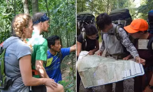 Nhóm trekking đi cùng nhau, không tách đoàn trong rừng