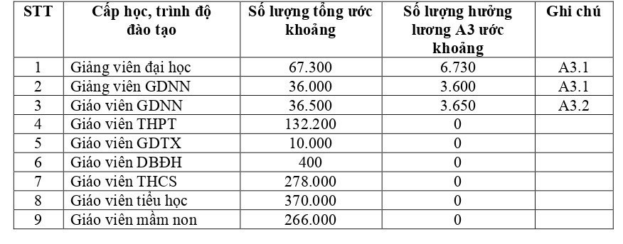 Only 3 teaching positions are subject to the salary of A3 civil servants, accounting for 1.17%. trin-do.jpg