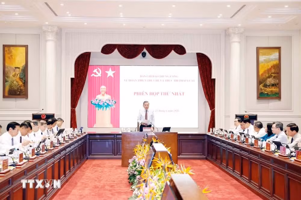 Tổng Bí thư, Chủ tịch nước Tô Lâm chủ trì Phiên họp thứ nhất của Ban Chỉ đạo Trung ương về hoàn thiện thể chế và thực thi pháp luật. (Ảnh: Thống Nhất/TTXVN)