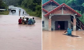 Hình ảnh ngập lụt và nước sông dâng nhanh ở Lào do tàn dư của bão Wipha