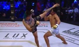 Emilio Cuellar ra đòn hạ đo ván đối thủ.