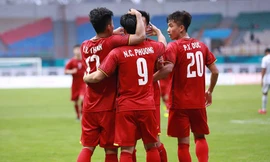 Niềm vui của các cầu thủ U23 Việt Nam khi đánh bại Olympic Pakistan. 