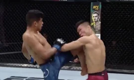 Jonathan Martinez lên gối hạ gục Pingyuan Liu.