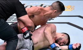 Zarrukh Adashev bị bất tỉnh sau pha ra đòn của Tyson Nam.