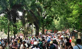 Dòng người chen chúc để vào công viên Thủ Lệ