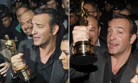 Tài tử Pháp vừa giành Oscar bị 'bao vây' khi về nhà