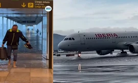 Máy bay, hành khách 'bì bõm' trong mưa lũ lịch sử