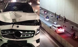 Chiếc xe gây tai nạn bị hư hỏng nặng sau khi va chạm và hiện trường