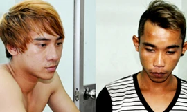 Hai tên cướp tại cơ quan điều tra. Ảnh: Quốc Thắng