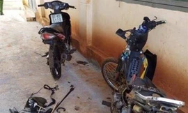 Hai xe máy của nhóm trộm chó bị đập phá