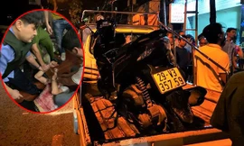 Chiếc Air Blade nghi phạm định cướp tại hiện trường và nghi can.