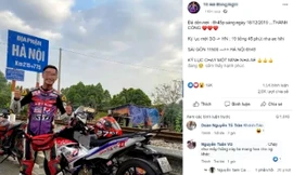 T.H.Đ.A. đăng "thành tích" một mình chạy xe máy từ Sài Gòn ra Hà Nội 19 tiếng 45 phút - Ảnh: chụp lại từ Facebook Tô Hà Đông Nghi