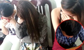 Vân Anh (bên trái) cùng 2 cô bạn tại trụ sở công an và Nghiêm Quang Đạo (ảnh nhỏ)