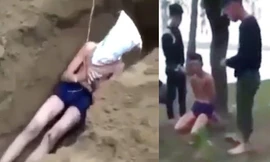 Hình ảnh nam thanh niên bị nhóm người tra tấn, hành hung