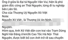 Thông tin lan truyền trên MXH Thượng uý Nguyễn Xô Việt là con trai Đại tá Vui