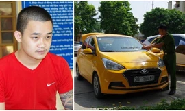 Tài xế Dương Trường Giang cùng chiếc ô tô tại cơ quan công an. (Ảnh do Công an tỉnh Thái Nguyên cung cấp)