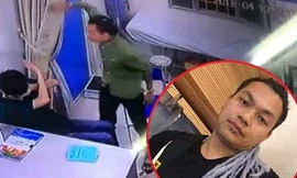  Trương Văn Thanh hành hung, đánh thẳng vào mặt bác sỹ Xanh Pôn ngay tại phòng bệnh. Ảnh cắt từ clip