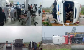 Xe chở giáo viên và học sinh gặp nạn ở đường cao tốc Diễn Châu - Bãi Vọt