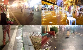 Rác nhiều ‘dọn không kịp’ trên phố đi bộ quanh hồ Gươm
