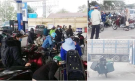 Người dân xếp hàng dài, mang thêm bình nhựa mua xăng trước giờ tăng giá