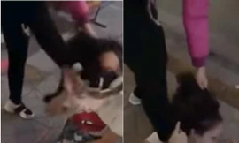 Hình ảnh cô gái bị đá vào mặt, đạp lên ngực. Ảnh cắt từ clip