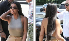 Kim Kardashian táo bạo với mốt 'no bra' trên phố