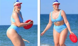 Siêu mẫu ngoại cỡ Iskra Lawrence nảy nở 'mát mắt' với bikini xanh da trời