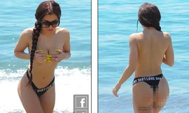 Katie Salmon tay ôm ngực trần trên bãi biển bị 'ném đá' dữ dội