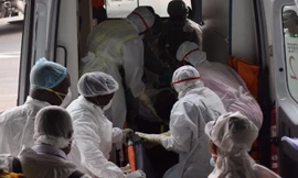 Các nhân viên y tế sơ cứu cho bệnh nhân bị nhiễm bệnh sốt chuột.