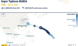 Đường đi dự kiến của siêu bão Maria, cập nhật ngày 9/7. Ảnh: SCMP